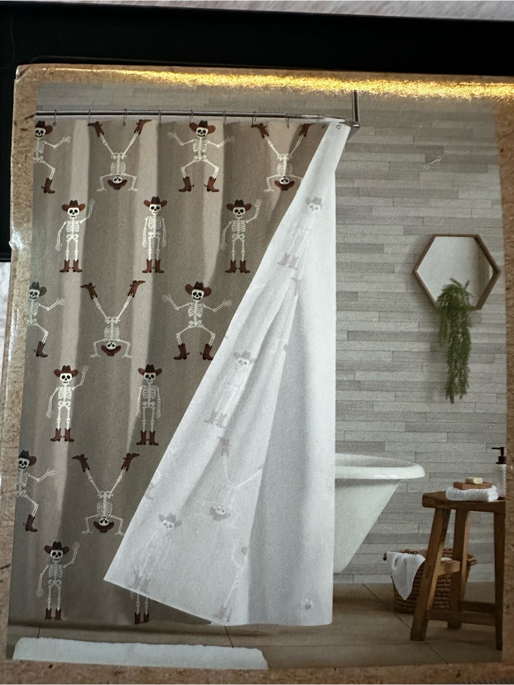 Skeleton Rodeo Brown Cowboy Shower Curtain - Wrangler NWT